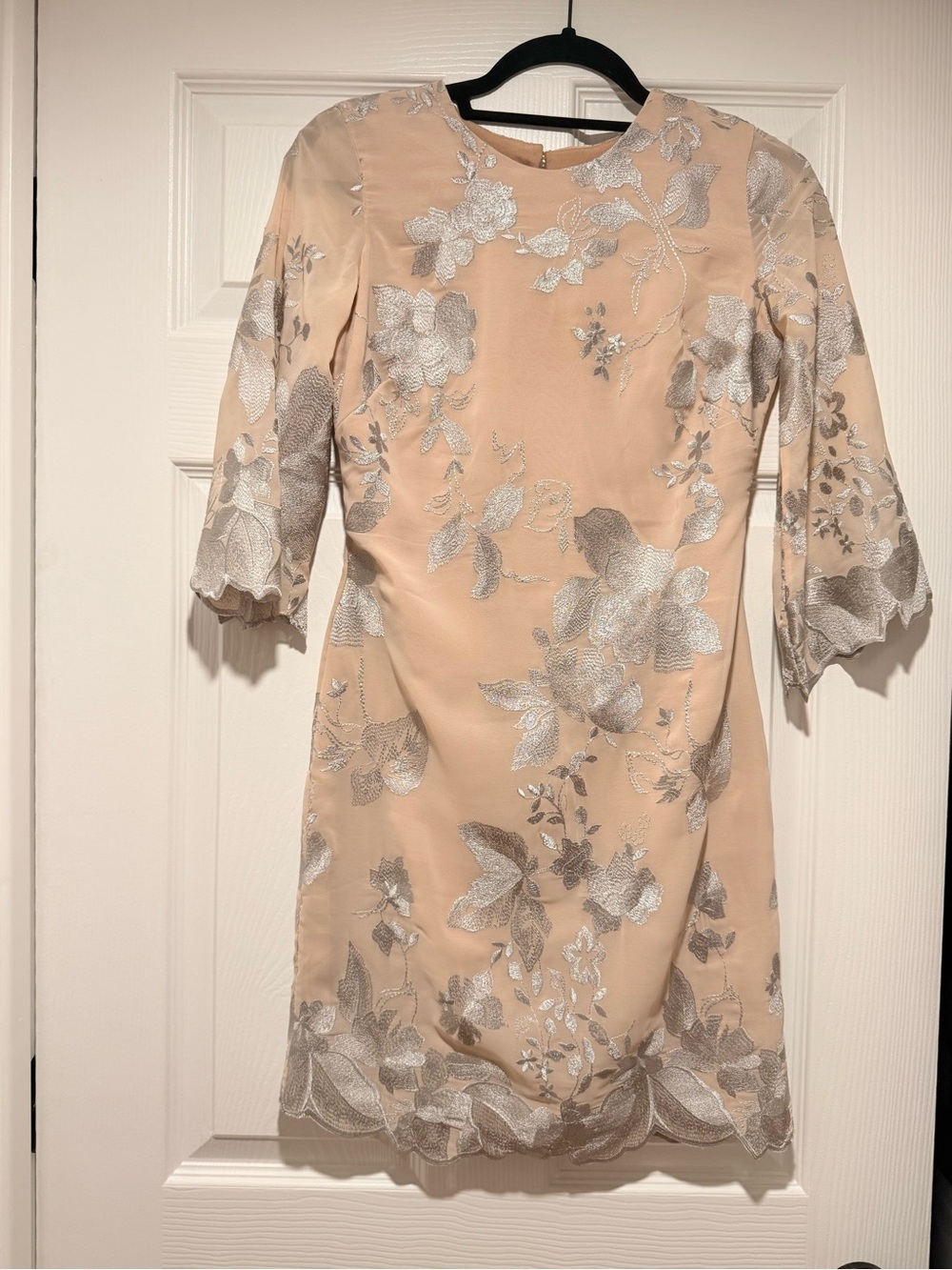 Dress the Population Nude Dress with Silver Floral Embroidery